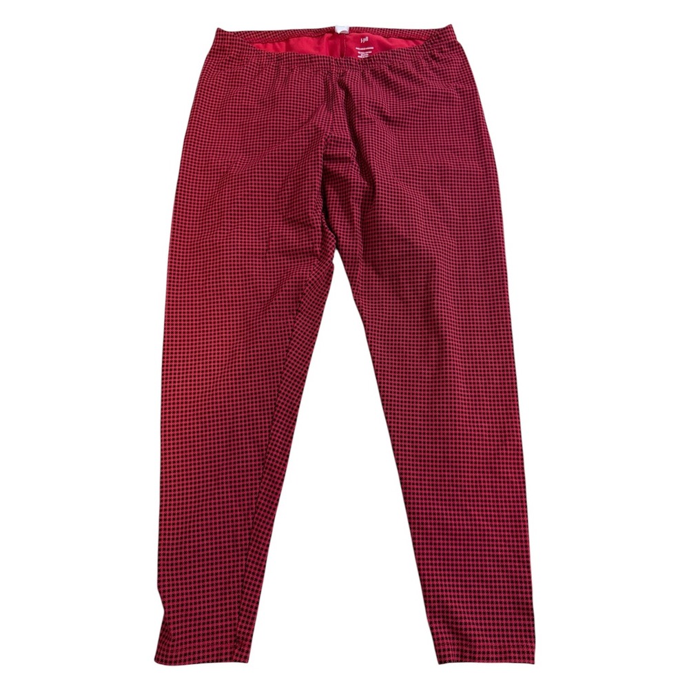 J.Jill Pima Ankle Leggings Red Black 2X Womens Checked Houndstooth Knit Stretch